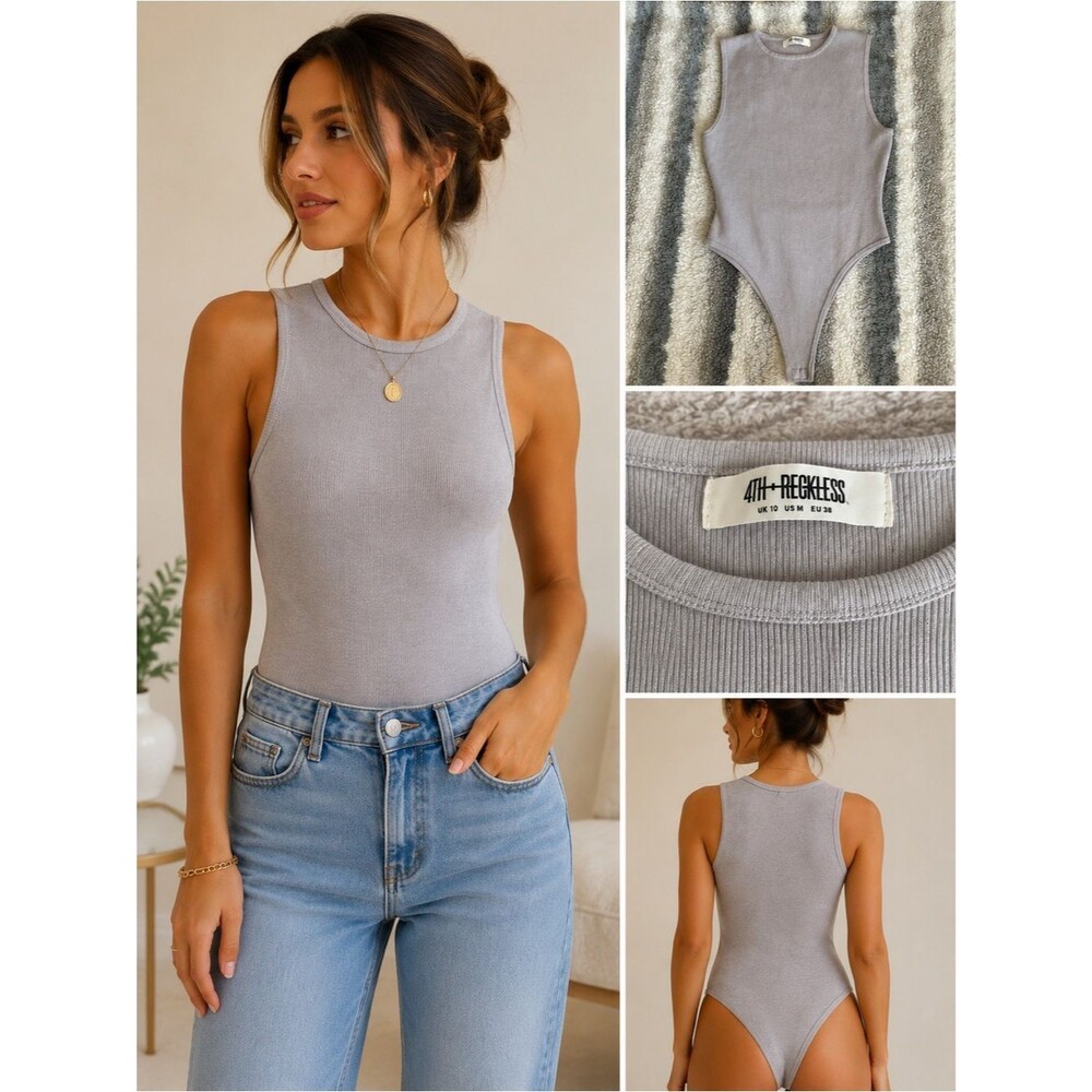 4th & Reckless Ribbed Knit Sleeveless Bodysuit Taupe Size 10 (US 6)